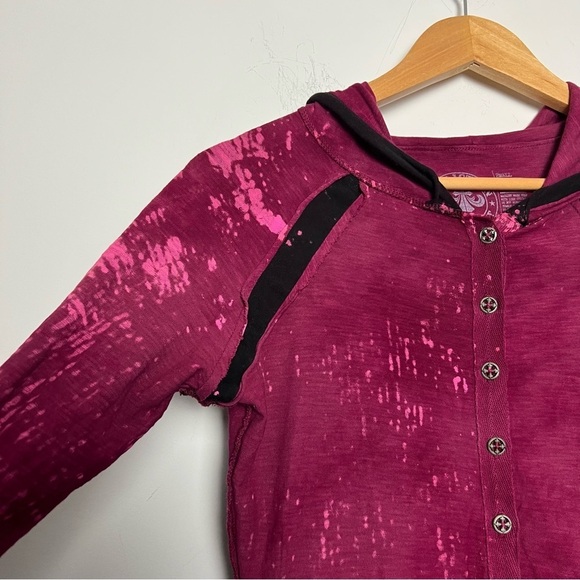 Affliction 90s Burgundy Long Sleeve Hoodie Spell Out Top Embellished Angel Wings - Picture 7 of 15